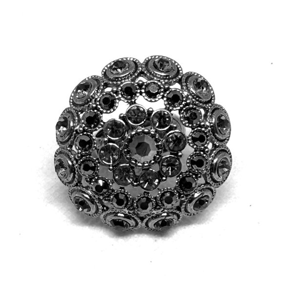 Dome Cocktail Ring Black & Clear Rhinestones On Stretch band - Picture 1 of 7